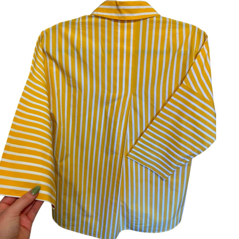 Akris Punto Kodak Stripe Poplin Blouse Kimono Sleeve Yellow White Size 2 - Picture 4 of 9